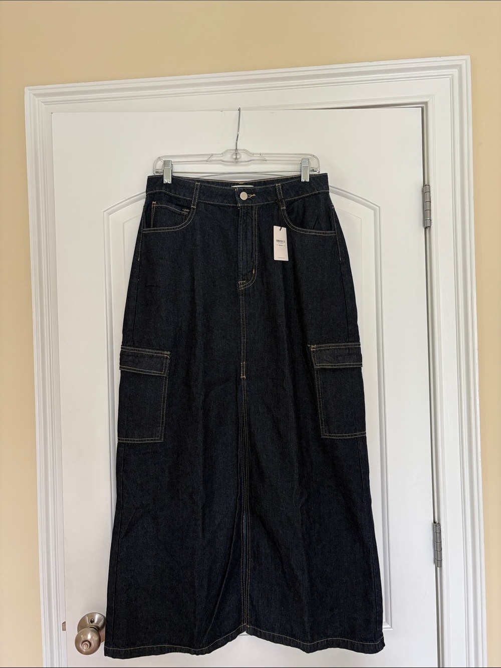 Forever 21 Dark Blue Denim Skirt with Contrast Stitching